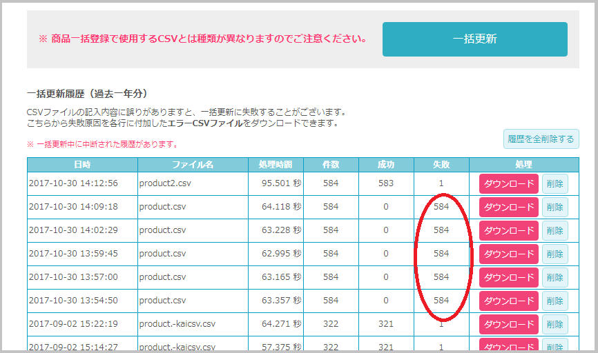 カラーミーショップの商品一括更新で[商品IDは数字のみで指定してください。]というエラーがでる場合の対処